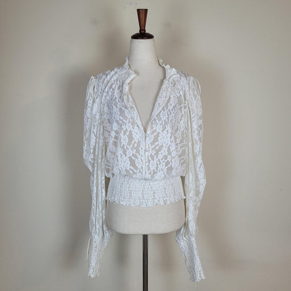 For Love & Lemons White Lace Peasant Blouse - Picture 2 of 13
